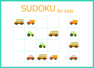 Sudoku for kids. Children's puzzles. Educational game for children. colored cars