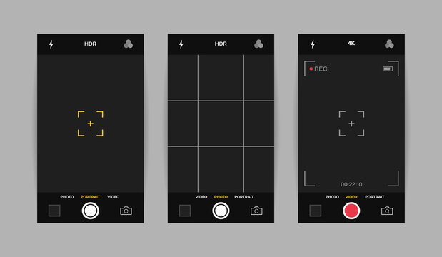 Phone Camera Interface Vertical View. Mobile App Application. Photo And Video Shooting. Vector Illustration Graphic Design