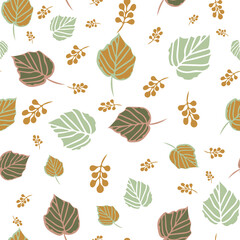 Vector abstract leaves and berries seamless pattern. Suitable for packaging, fabric, scrap booking, wallpaper and other design projects. 