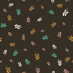 Vector abstract leaves and berries seamless pattern. Suitable for packaging, fabric, scrap booking, wallpaper and other design projects. 