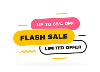 Flash sale banner design with geometric elements. Limited offer up to 65 percent off. Banners template design for business, promotion, sale and advertising. Vector illustration