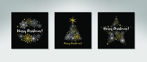 Fototapeta na wymiar Christmas design elements with a ball, Christmas tree and a star with golden snoflakes.