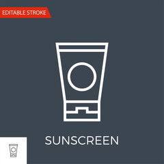 Sunscreen Thin Line Vector Icon. Flat Icon Isolated on the Black Background. Editable Stroke EPS file. Vector illustration.