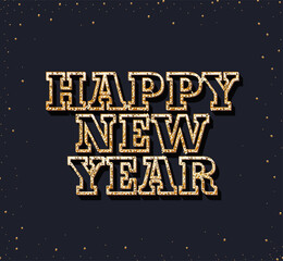 happy new year lettering of golden color in black background