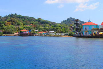 Scenic view of the port and bay at Roatan