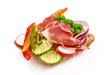 Jamon sandwich, close-up, isolated on white background