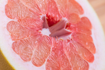 Juice vesicles and seeds of pomelo cross section