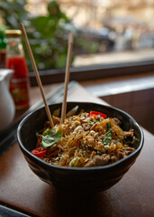 Chinese glass noodles with meat and vegetables. chinese funchose