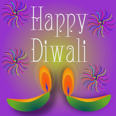 Fototapeta na wymiar Happy Diwali greetings with text Happy Diwali and Diya lights.