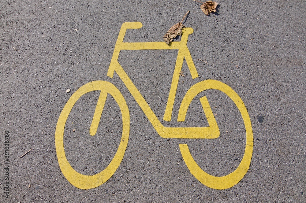 Wall mural bicycle path symbol on asphalt in bellinzona, switzerland