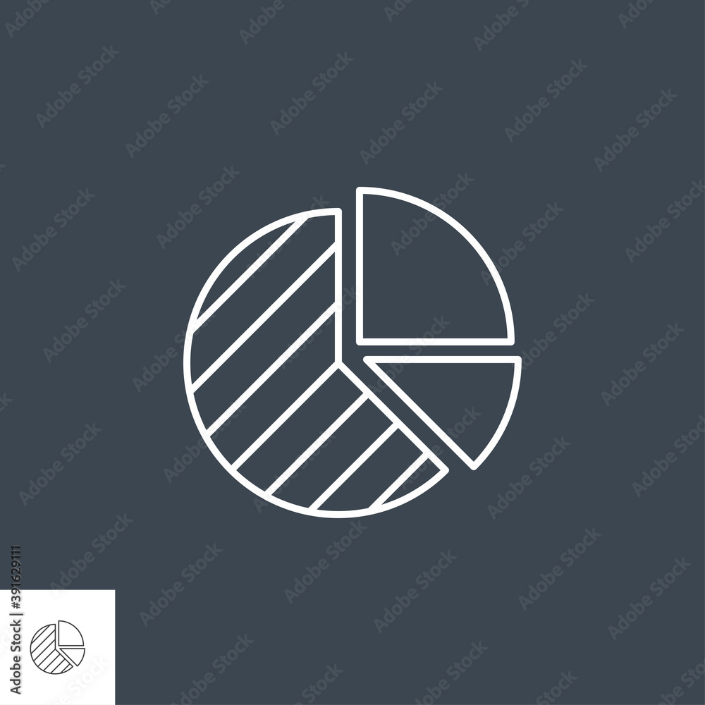 Wall mural pie chart related vector line icon. isolated on black background. editable stroke.