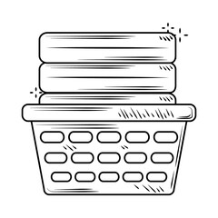 laundry plastic basket with folded clothes line style icon