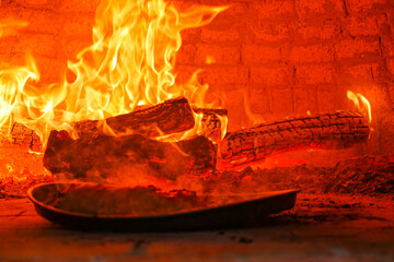 Fire Burning in Hearth with Firewood