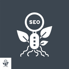 Organic SEO Related Vector Glyph Icon. Isolated on Black Background. Vector Illustration.