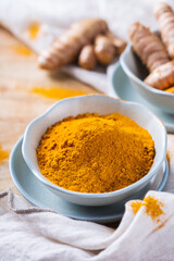Turmeric root curcuma longa powder, superfood, spices