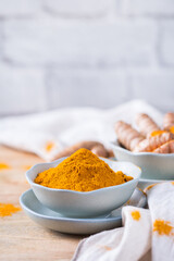 Turmeric root curcuma longa powder, superfood, spices