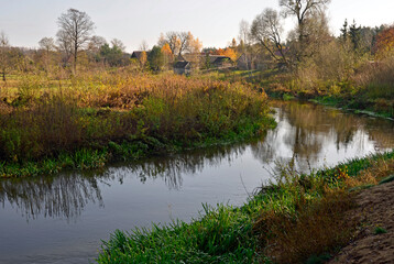 November 2020 autumn in the river valley near the Kozliki village in Podlasie in Poland
