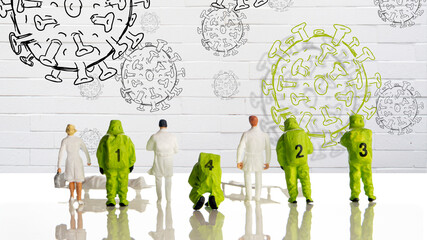 the team of miniature figurines of special doctor forces while chemical accidents, preparing for...