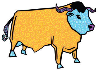 Retro Highland Cow Bull Cartoon Illustration