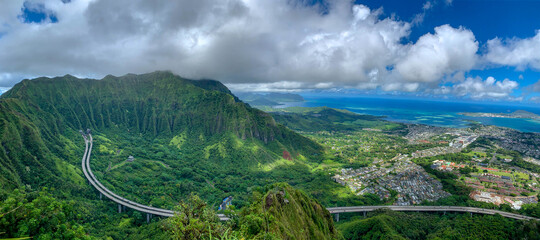 landscape with mountains and clouds in Hawaii