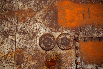 Old rough rusted metal plate close up