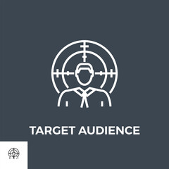 Target Audience Related Vector Thin Line Icon. Isolated on Black Background. Vector Illustration.