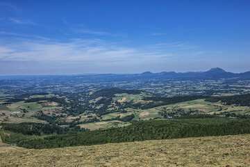 Beautiful highland landscapes in Volcans d'Auvergne regional Natural Park. Massif Central, Auvergne-Rhone-Alpes administrative region, France.