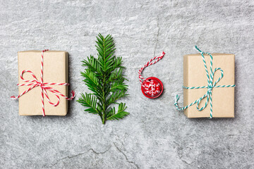 Christmas composition on gray stone table