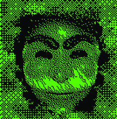 Computer hacker in hoodie and mask. Human head with pixelated face. Data thief, internet fraud, anonymous vector concept.
