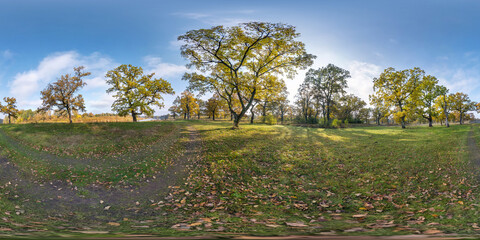 full seamless spherical hdri panorama 360 degrees angle view of beautiful landscape in oak grove...