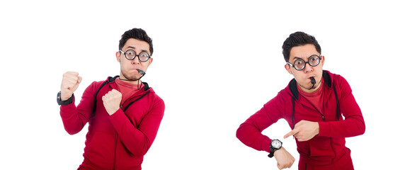 Funny sportsman isolated on white