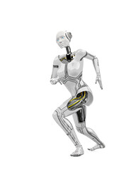 cyborg girl doing runing like parkour