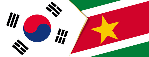 South Korea and Suriname flags, two vector flags.