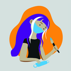 Female artist painting and wearing a mask