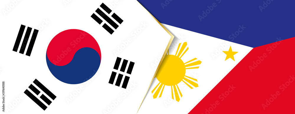 Wall mural South Korea and Philippines flags, two vector flags.