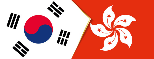 South Korea and Hong Kong flags, two vector flags.