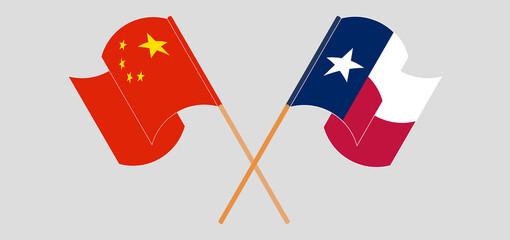 Crossed and waving flags of the State of Texas and China
