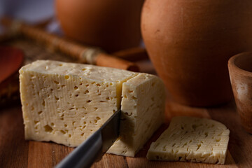 Rennet Cheese. Curd Cheese. (Queijo coalho ou Queijo de Coalho). Authentic Typical Brazilian Cheese...