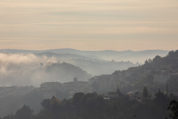Rural foggy autumn morning scenary