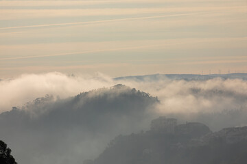 Fototapeta premium Rural foggy autumn morning scenary
