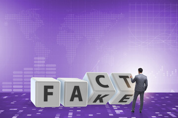 Face or fact concept with turning cubes