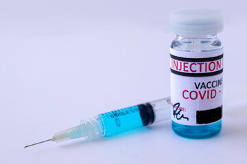 Corona Virus Vaccine injection vials medicine drug bottles. Covid-19 2019-ncov Sars-cov-2 Vaccination, immunization, treatment to cure Covid 19 Corona Virus infection. Healthcare And Medical concept.