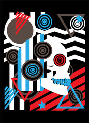 Robot, colorful skull icon, pop art background