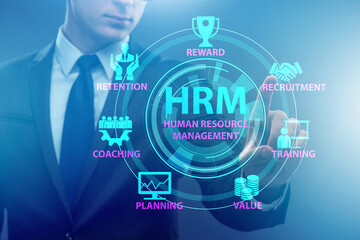 HRM - Human resource management concept with businessman - obrazy, fototapety, plakaty