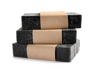 Tar soap bars isolated on white. Natural product