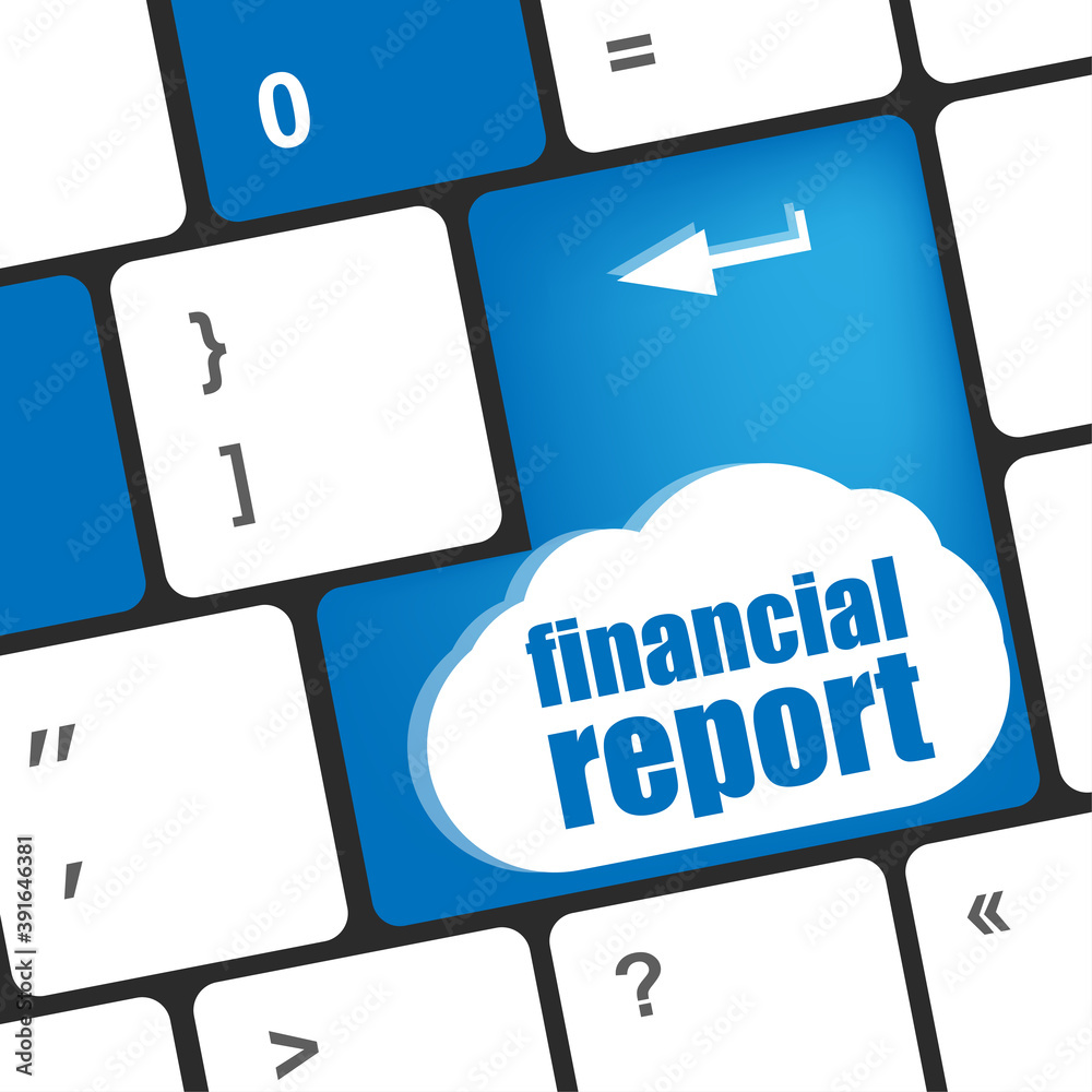 Poster keyboard key with financial report button. computer keyboard