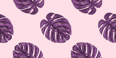 Seamless pattern from monstera leaves. Pop art tropical pattern.