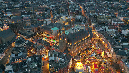Aerial view of  Christmas market in Aachen, Germany