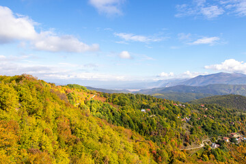 Fototapeta na wymiar View of mountain range in national park Mavrovo, North Macedonia
