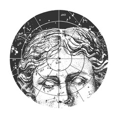 Aphrodite statue face and starry sky © istry